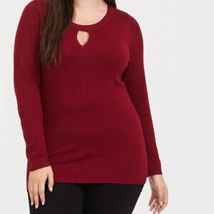 Torrid Pullover Keyhole Fitted Sweater Long Sleeve Red Size 1/1x